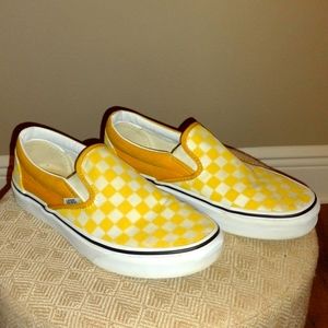 Yellow Checkered Slip On Vans